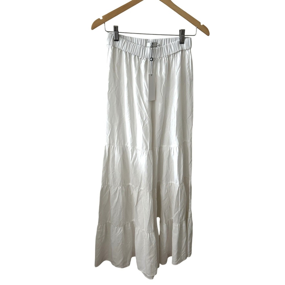 Le Bain par Molly Bracken White Tiered Wide Leg Pants XS New Boho Beach Palazzo‎